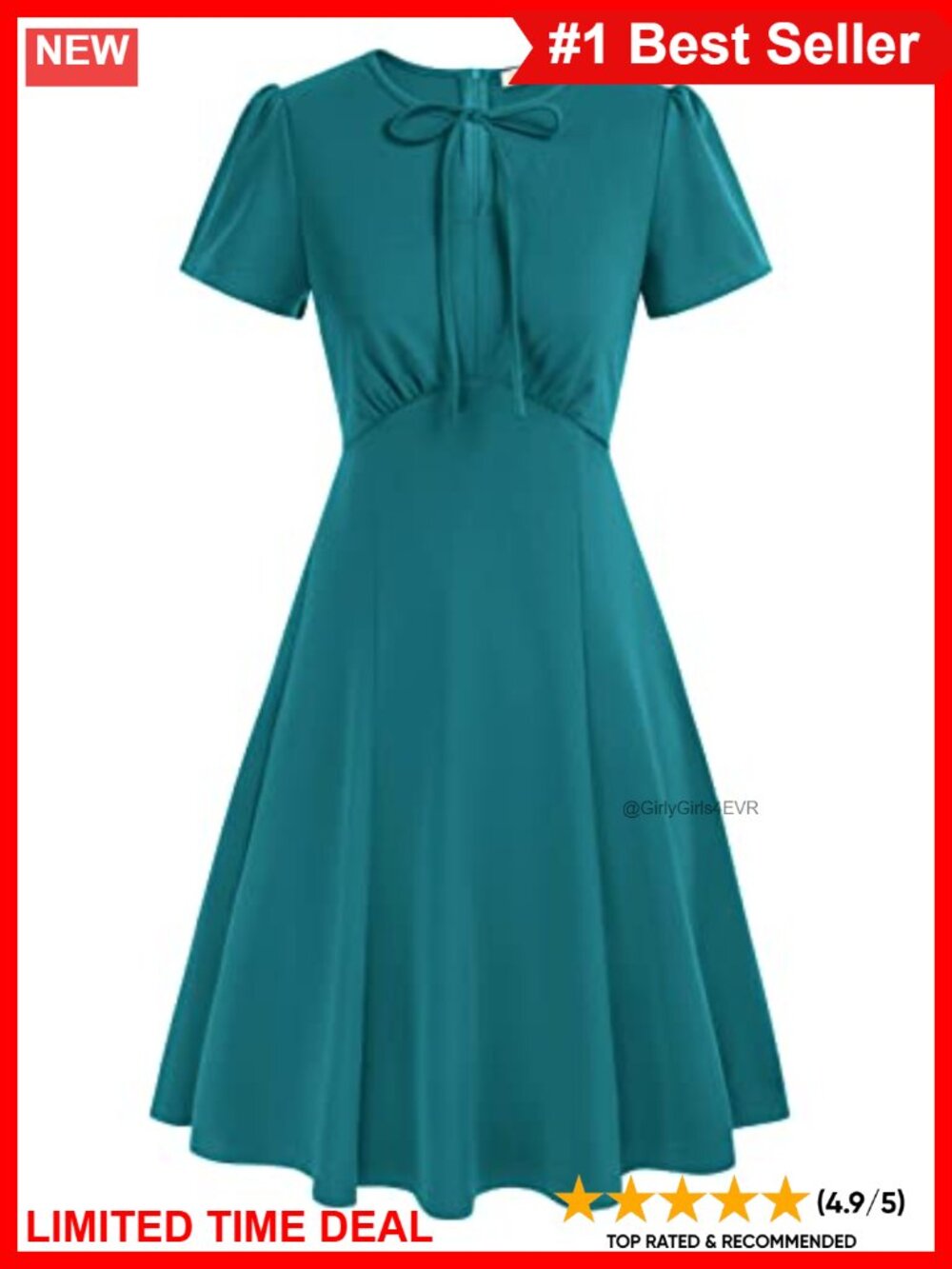 Retro A-Line Midi Dress Short Sleeve Keyhole Tie Semi-Formal